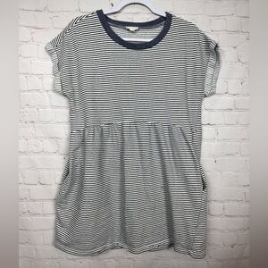 Hem & Thread blue white striped short sleeve tunic babydoll top pockets, sz M